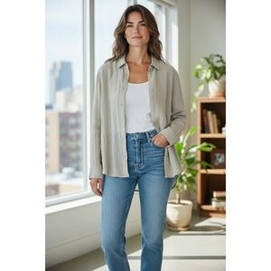 Womens Flax Long Sleeve Blouse Light Tan‎ Linen/Cotton Size Large Lagenlook